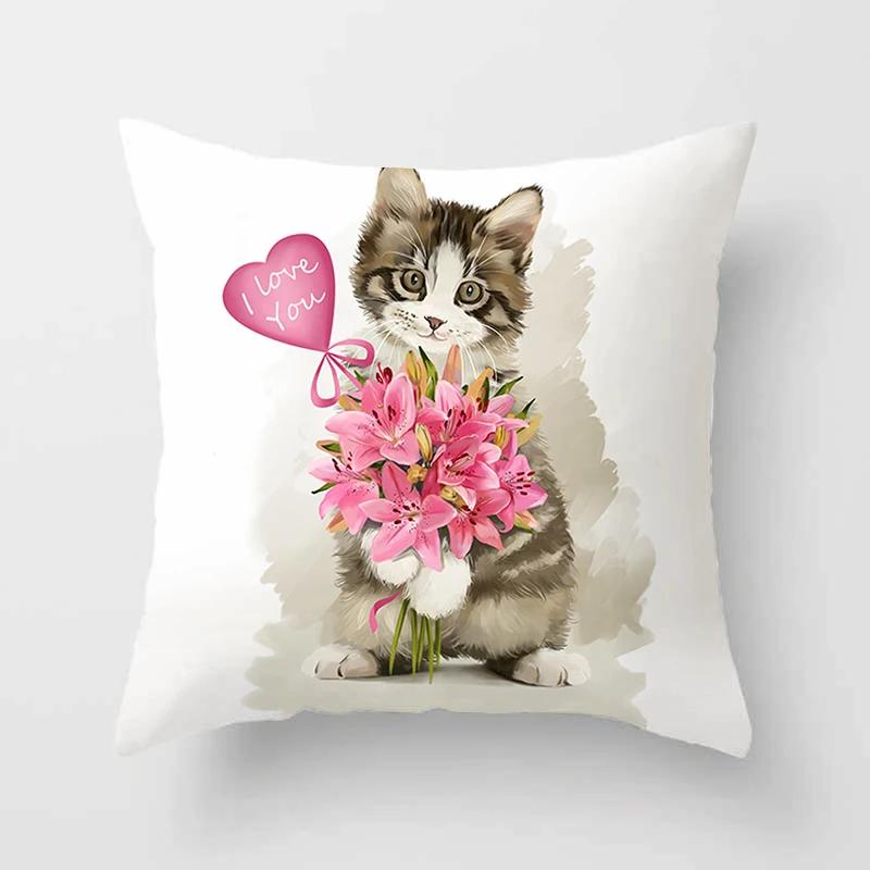 Cartoon Katze Tier Sofa Dekorative Kissenhülle Kissen Kissenbezug Polyester 45*45 Zierkissen Heimdeko Kissenbezug