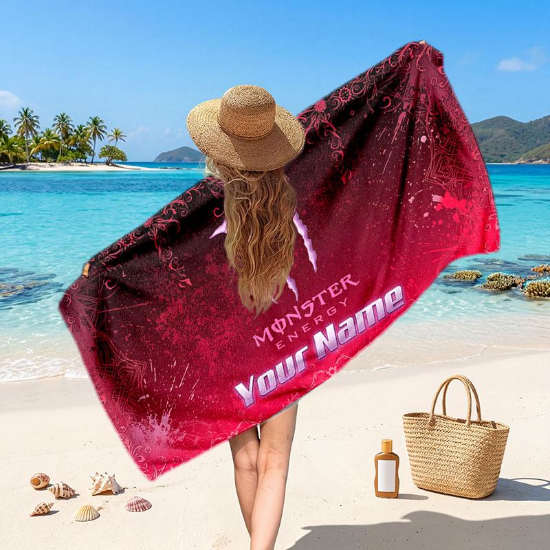 Monster Energy Individueller Namens-Text Strandtuch, Weiches Saugfähiges Handtuch Strand Pool Reise Persönliches Geschenk