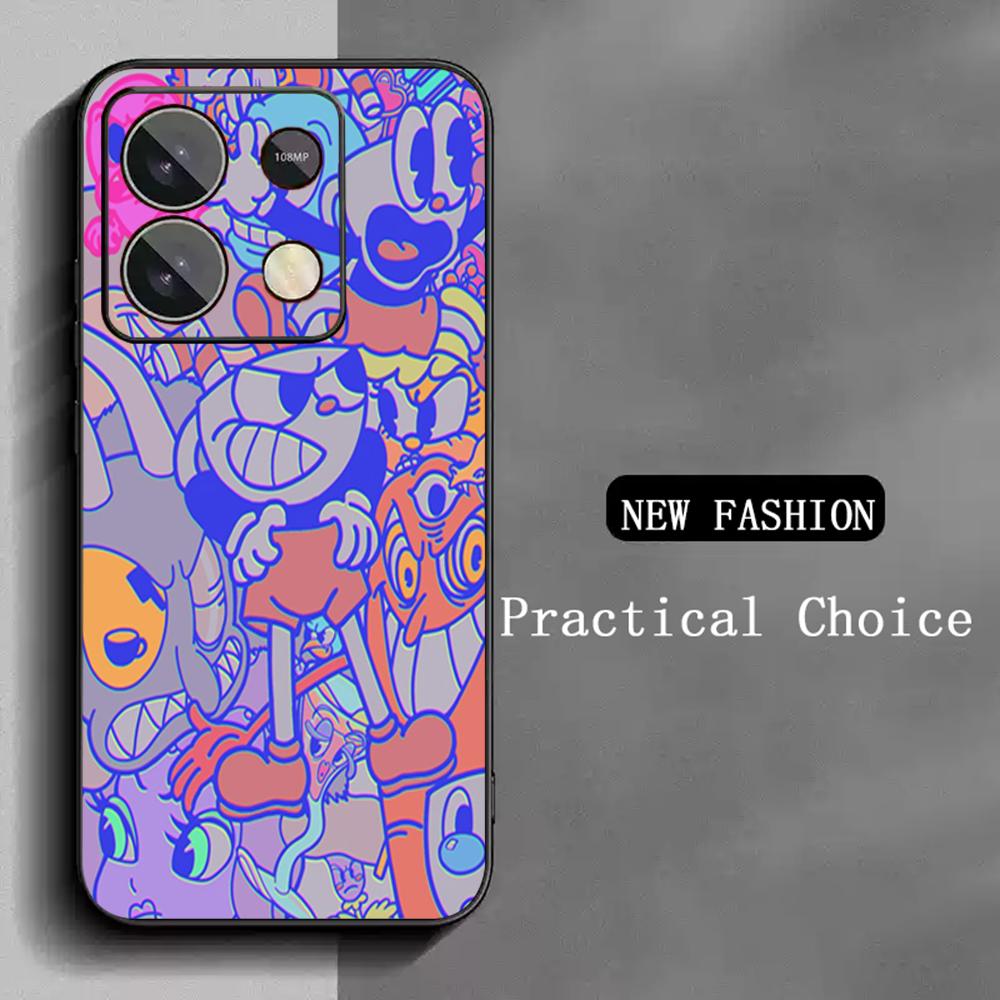Cute cup-Head classic cartoon pattern Phone Case For Redmi Note 14 13 12 11 Pro Plus S 5G 14C A3 Soft Black Phone Cover