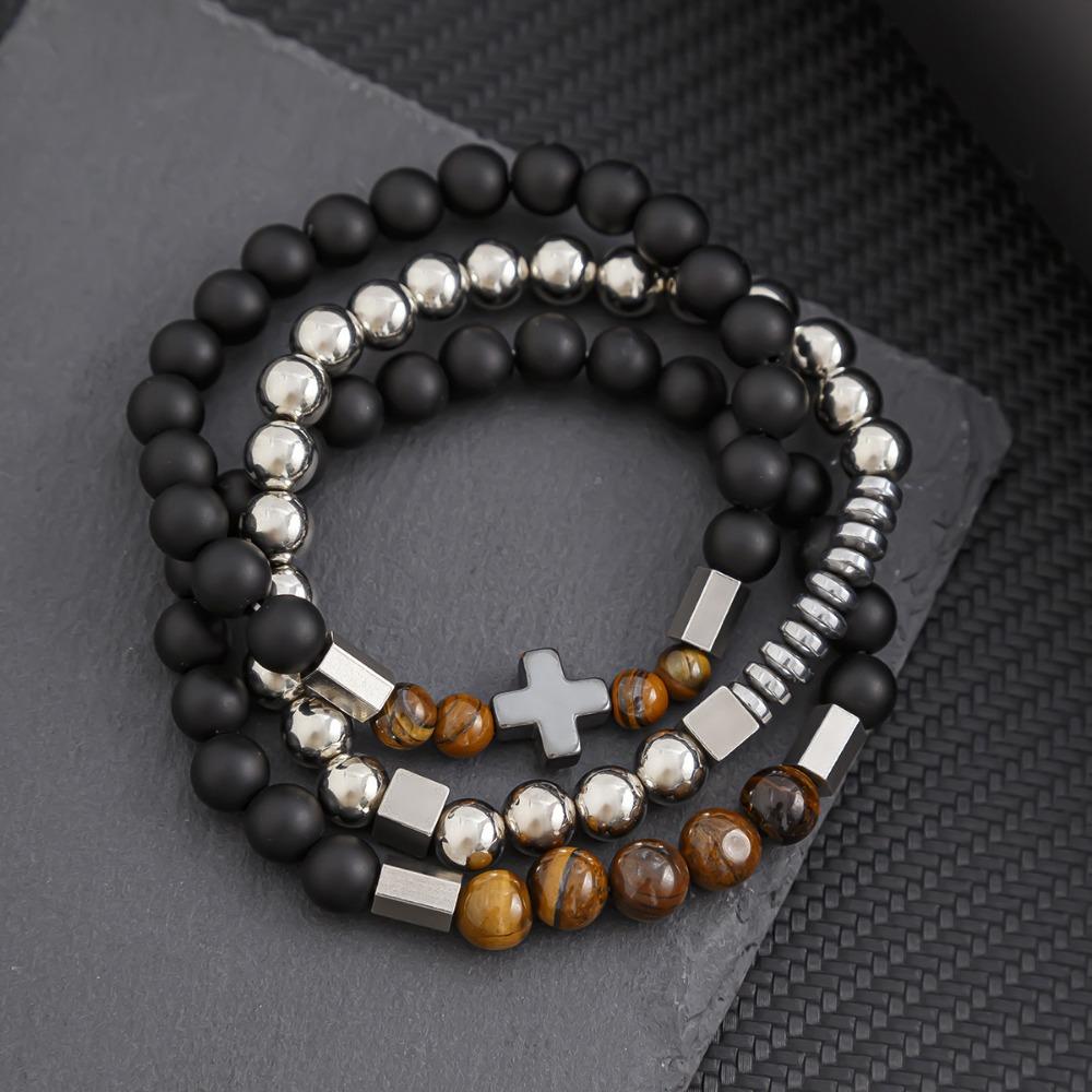 Black Matte Copper Inlaid Zirconium Diamond Ball Flying Saucer Long Bracelet Bracelet Set Wholesale Men's Woven Bracelet