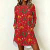 Women's Trendy Casual Christmas Print Long Sleeve Neck Dress for Holiday Party