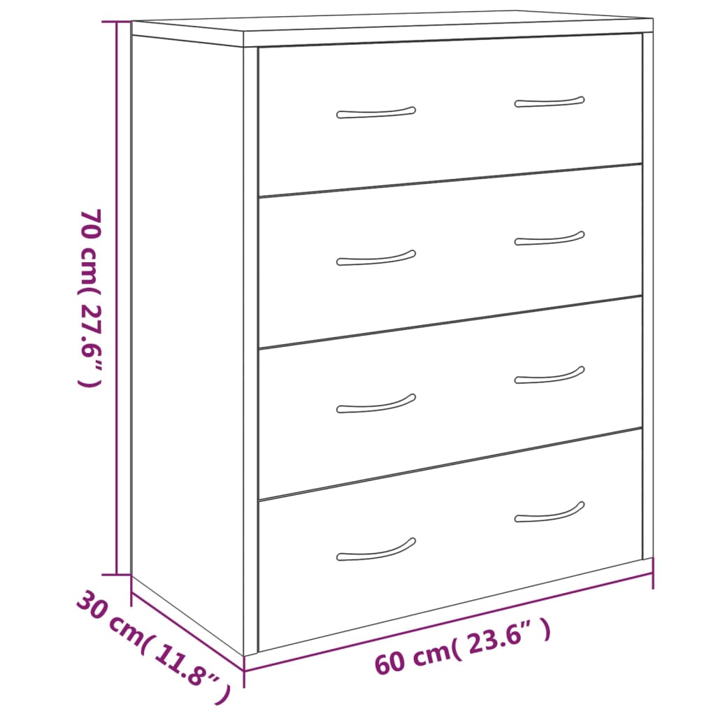 Vidaxl Komoda Z 4 Szufladami, 60 X 30,5 X 71 Cm, Szarość Betonu