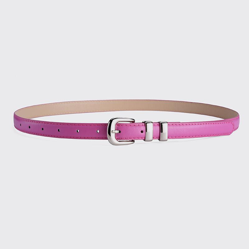 2024 Women's Candy Color Leather Belt with Silver Buckle - Fashionable Dress Accessory