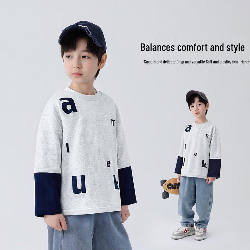 Мальчишеская хлопковая толстовка с длинным рукавом и имитацией многослойности 160