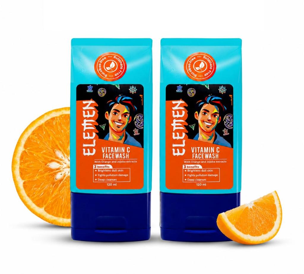 Elemen Vitamin C Facewash for Kids & Teens 11+ Yrs -120ml | BrighteningFights pollutionDeep cleaning Face Wash| Dermatologically Tested Daily Clean