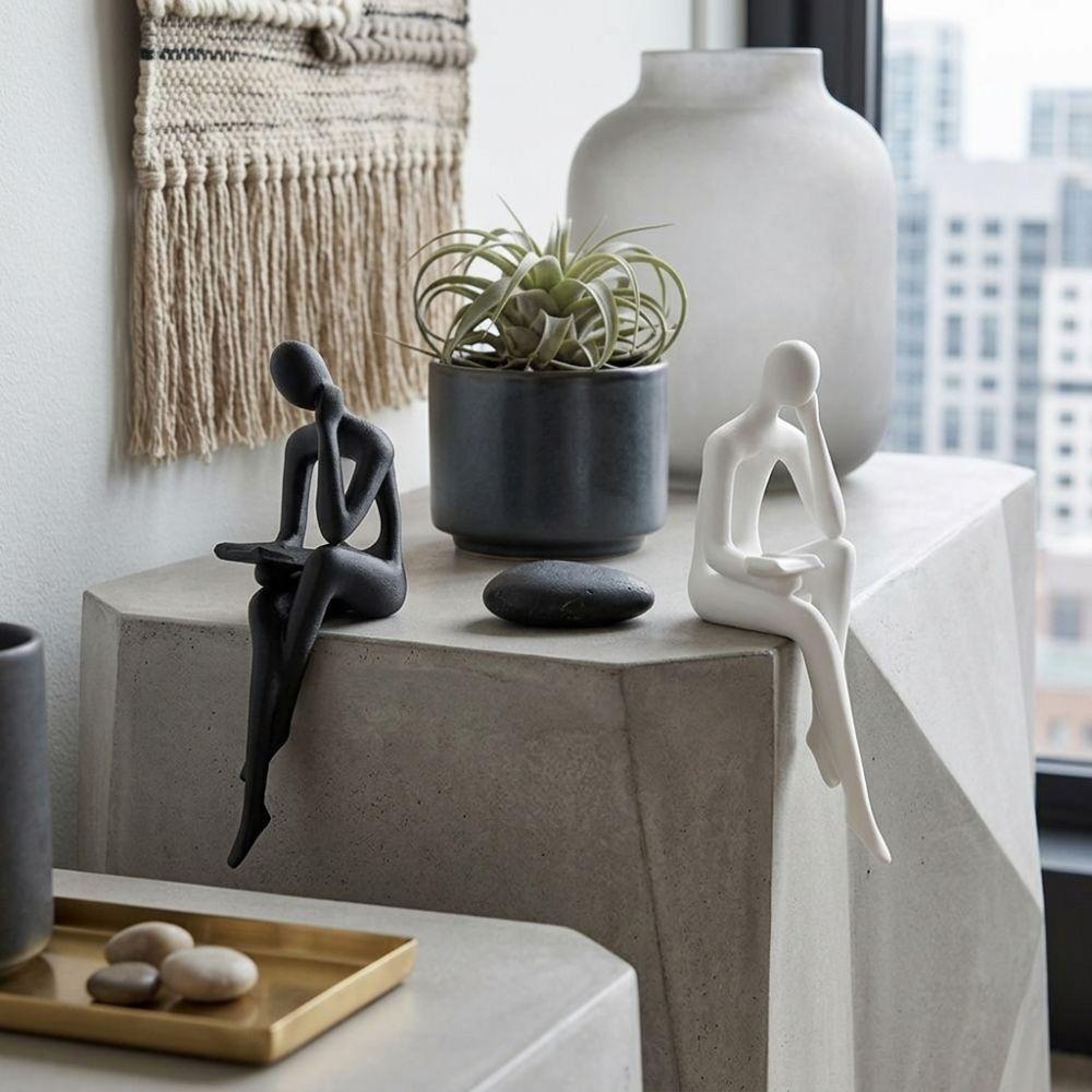 Long Leg Edge Sitter Character Sculpture Minimalist Tabletop Human Decor Tabletop Shelf