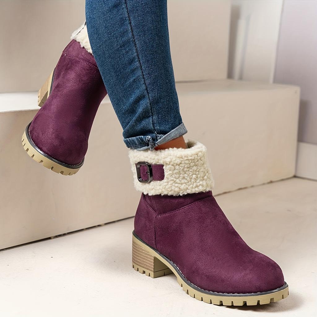 Comfortable Elegant Fleece-Lined Winter Shoes with Soft Furry Collar, Heighten Non-Slip Lightweight Round Toe Winter Boots for Commuting