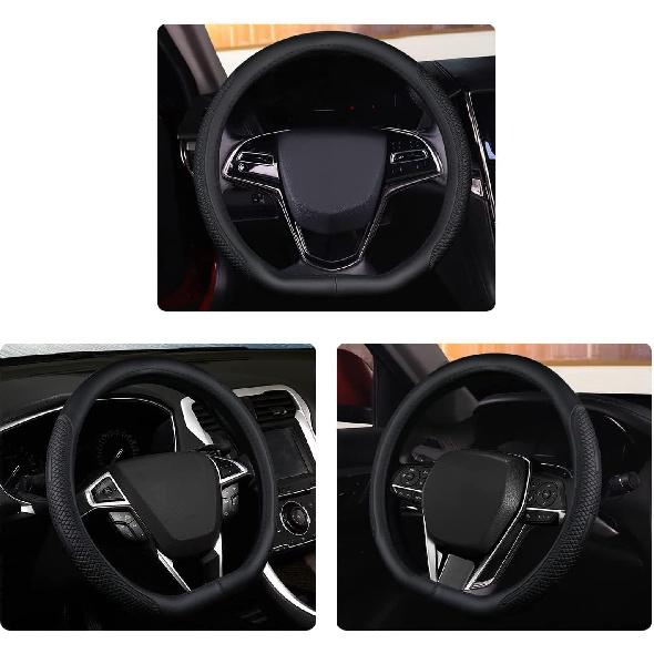 D Shape Steering Wheel Cover,Universal 14.5-15 Inch Car Black Leather Steering Wheel Wrap with Better Sport Grip for Men Women,Fit D Shaped Flat
