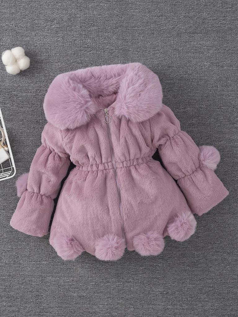 Girls' Autumn/Winter Faux Fur Pom-Pom Sweater Jacket
