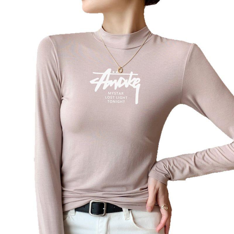 Women's Plus Size Modal Turtleneck Long Sleeve Shirt - Thin, Solid Color, Elastic Base Layer for Autumn/Winter