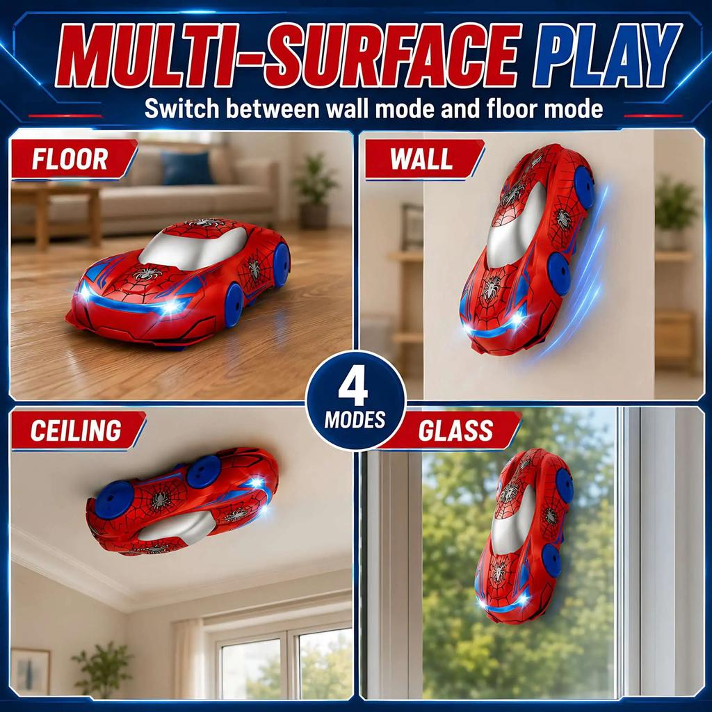 Anti Gravity Wall Climbing Car Remote Control Stunt Race Car 360 ° Rotation LED Light USB Rechargeable Indoor Toy Kids Gift