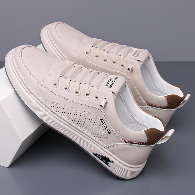 2025 New Leather Male Flats Handmade Casual Shoes Men's Lace Up Walking Shoes Outdoor Jogging Shoes Office Men's Skate Footwear