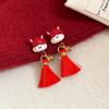 Flocking New Year Horse Earrings Cartoon Horse Horse Mascot Drop Earrings Red Pony Earrings  Girls