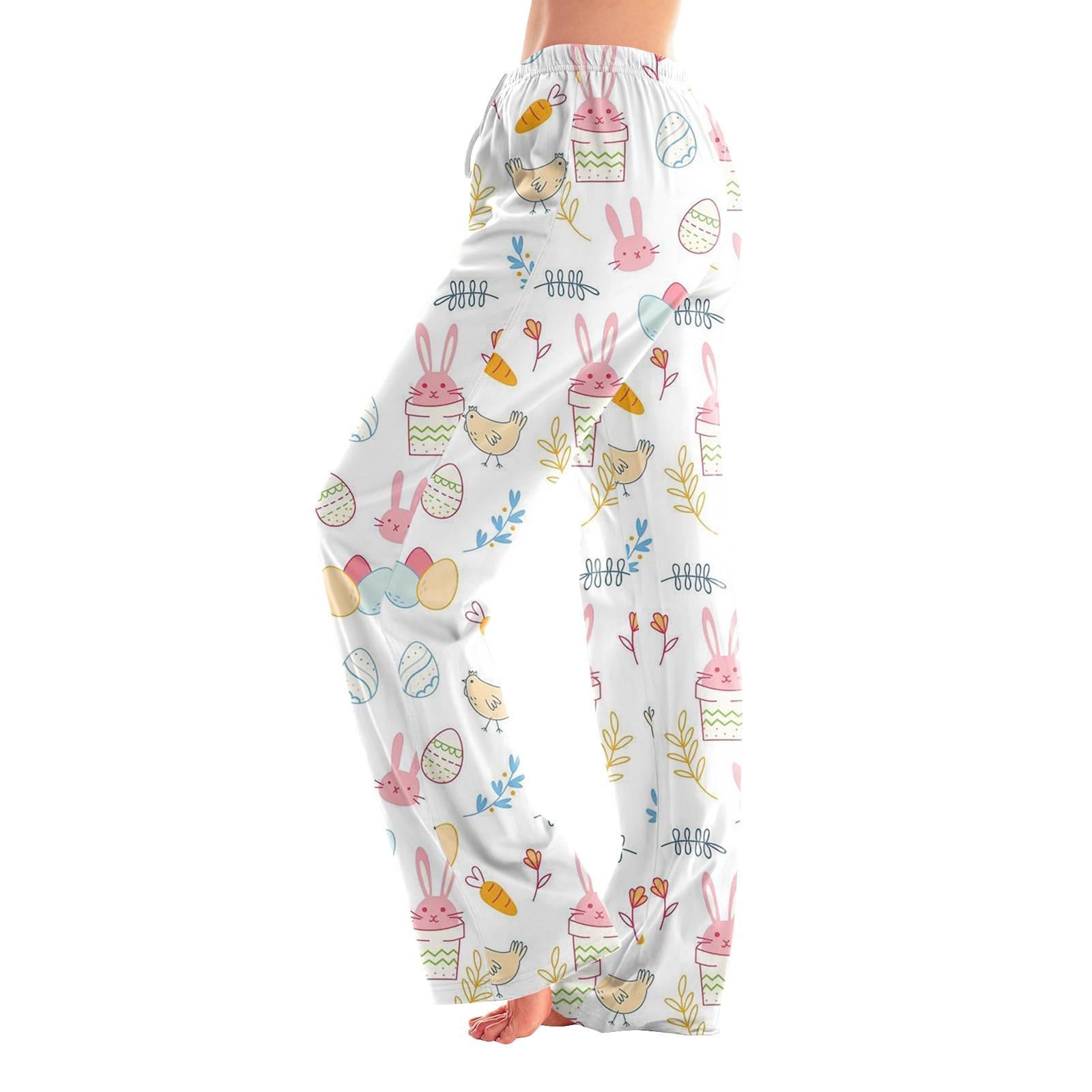 

Женские пижамные штаны, одежда для сна, повседневные брюки с эластичной резинкой на талии, удобные прямые свободные брюки для йоги L