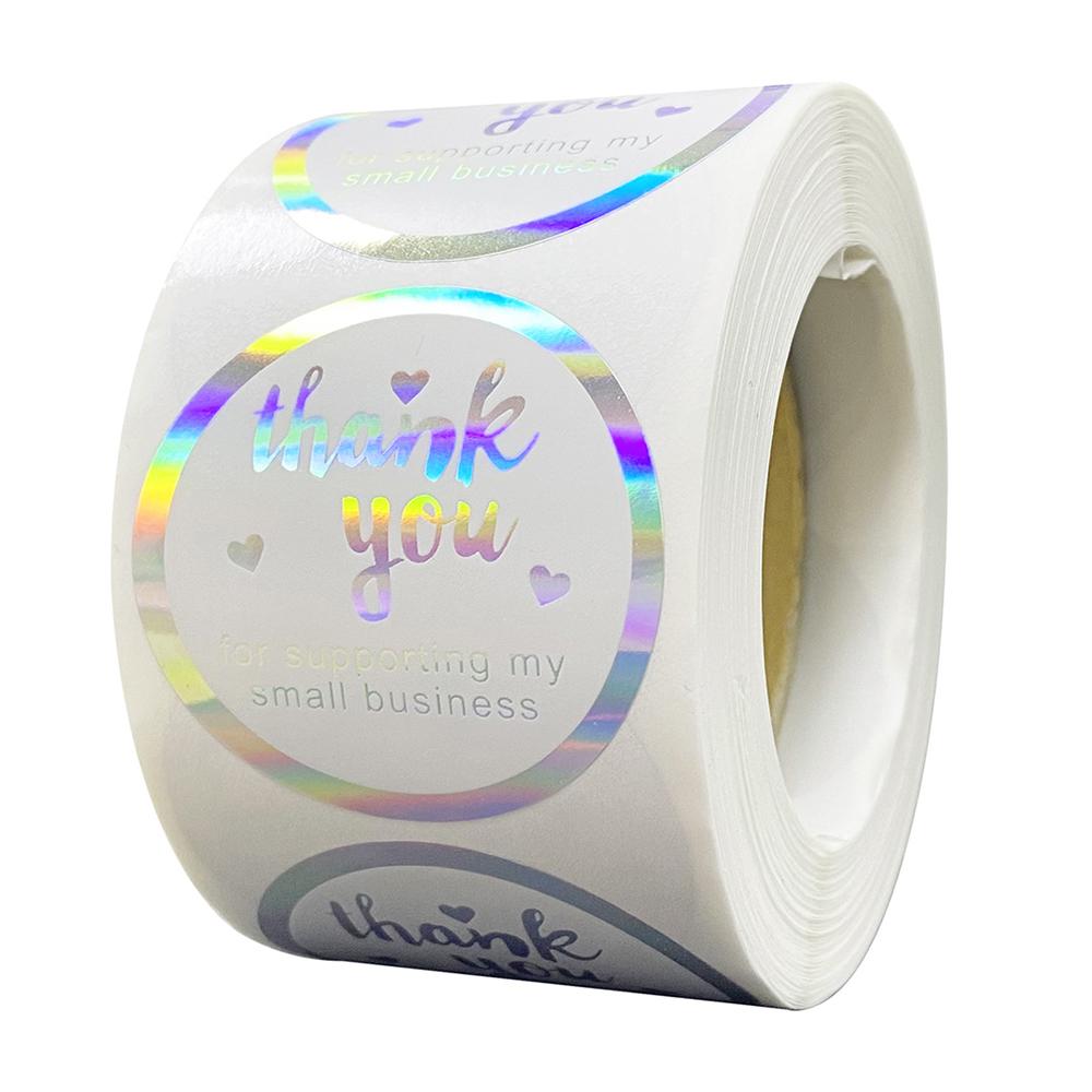 100-500pcs Rainbow Laser Thank You Stickers Small Business Stickers Adhesive Labels for Business Boutiques Wrapping Supplies