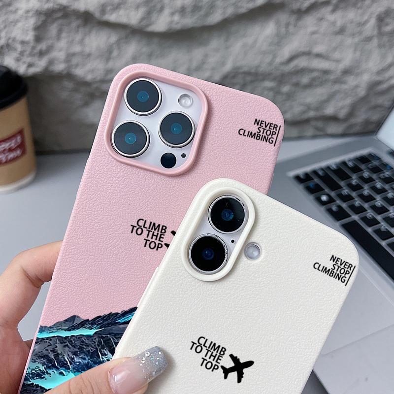Nárazuvzdorný tenký kryt s motivem hory a letadla pro iPhone 16 15 Pro Max 14 Pro 13 12 11 Ochrana objektivu TPU Textura kůže Matný měkký kryt na telefon