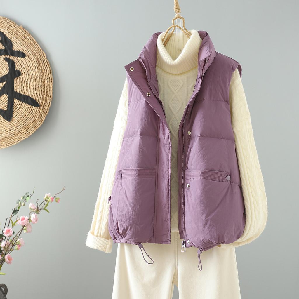 Autumn and Winter New Button Stand-up Collar Down Vest Women's Short Fashion White Duck Down Vest
