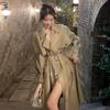 Petite Mid-Length Nude Trench Coat – British Detective Style for Spring & Autumn
