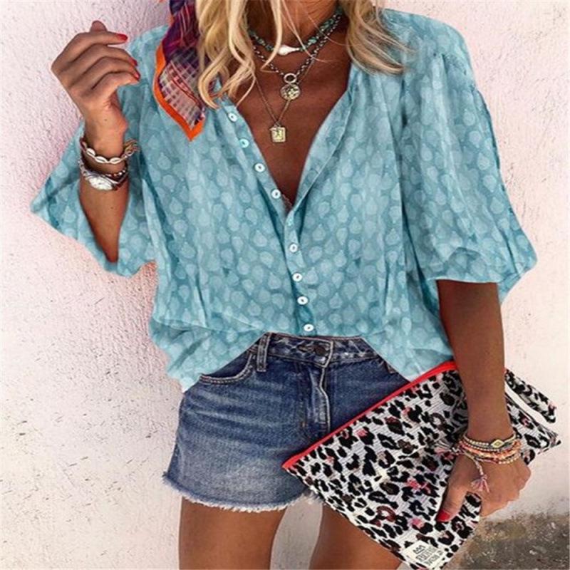 2026 Women's Printed Single-Breasted Loose Lapel Shirt - Spring/Autumn