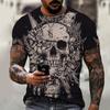 Plus Size 7XL Men's Sports Base Shirt Skull Print Men's T-shirt Short Sleeved Summer Fashion Outfit Shirt