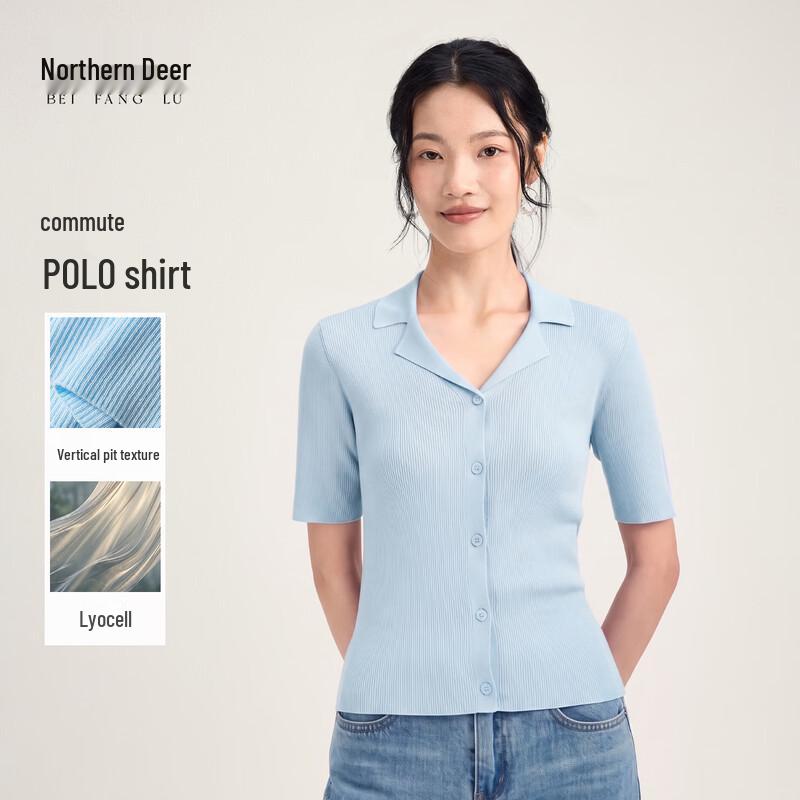 Northern Deer Women s Ribbed Knit French Lapel Short Sleeve T-shirt XL