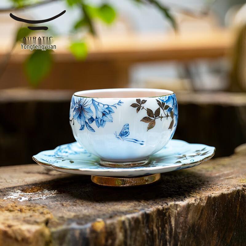 Auratic Platinum Blue & White Ceramic Tea Set