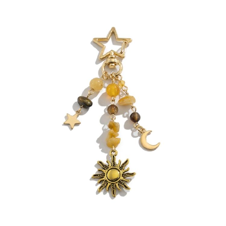 Fashionable Stars Moon Sun Pendant Keyring Holder for Women and Girls Bohemian Colorful Beads Jewelry Accessory