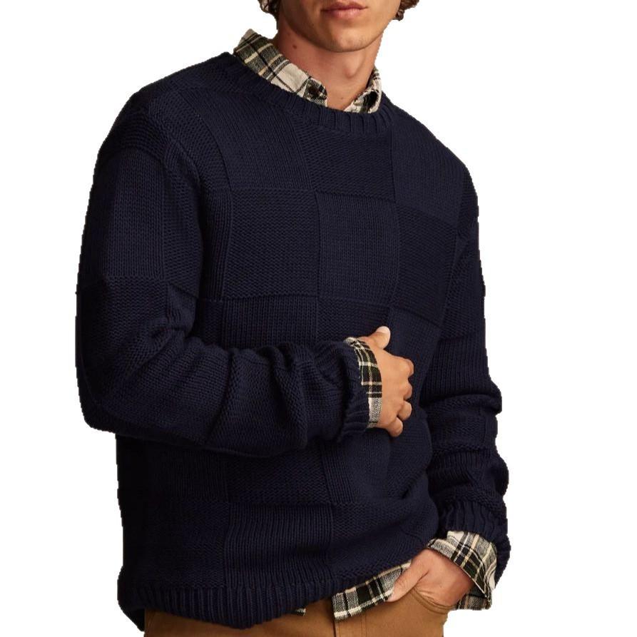 Men s Retro Chessboard Pattern Knit Pullover Sweater - Round Neck, Autumn/Winter Edition (BK0069) XXL