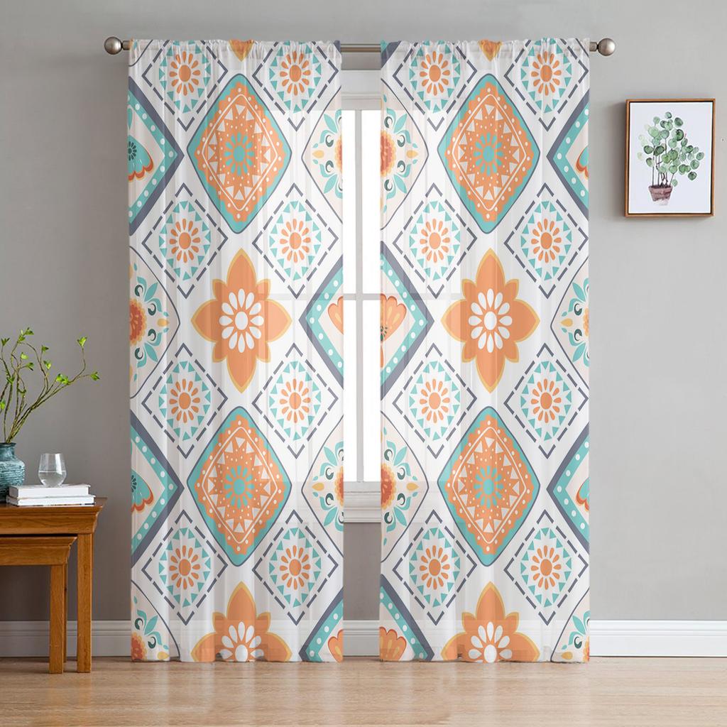 Bohemian Mandala Sheer Voile Curtains for Living Room Bedroom Exotic Style Window Tulle Curtains Transparent Chiffon Curtain