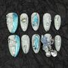 Handmade Press-On Nails Almond Shape 3D Embossed Cat Eye Nail Tips Women Reusable Wearable Art