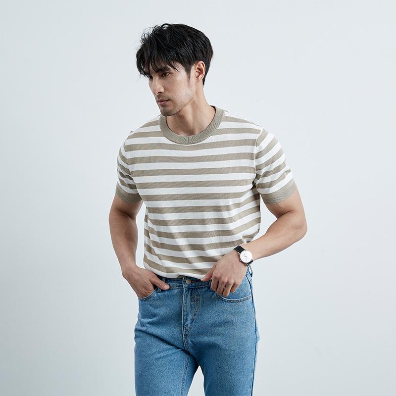 2024 Men's Striped Polo: Short-Sleeve, Versatile Round Neck Knit Shirt
