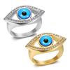 Hot Selling Ring Stainless Steel Gold Plated Diamond Blue Angel Eyes Hip Hop Men's Ring
