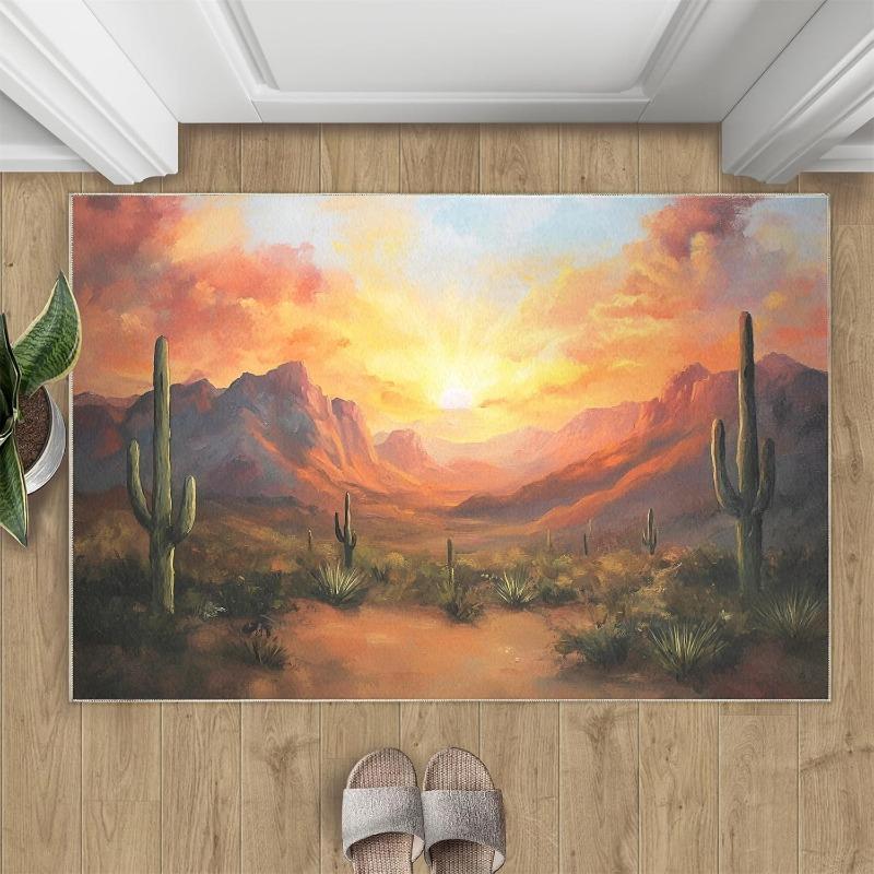 Natural Forest Waterfall Print Door Mat Rectangular Non-Slip Entrance Rug Entryway Living Room Bedroom Kitchen Decor Carpet