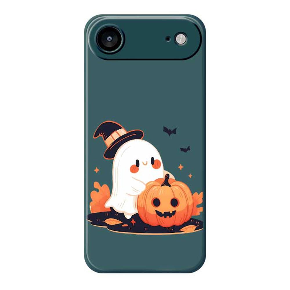 

For iPhone 17 Air Case Halloween Ghost Pumpkin Pattern Printing Straight Edge TPU Phone Back Cover Green