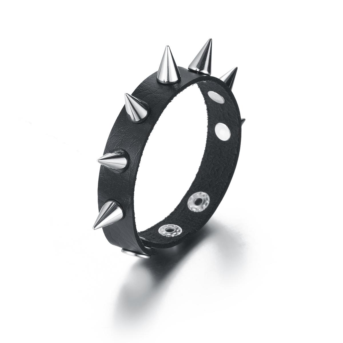 Yto Scarf Women's Black Spiked Studded Bracelet Leather Rivet Punk Bracelet Cuff Wrap Bangle Goth Alt Wristband Designed For Men Punk Accessories