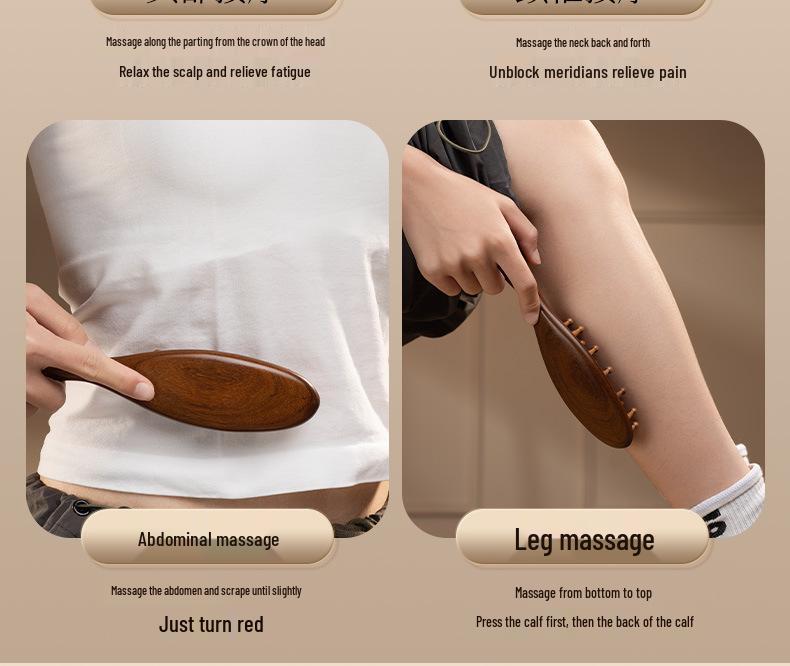 Golden Sandalwood Multi-Functional Massage Comb: Unisex Scalp Dredging Tool
