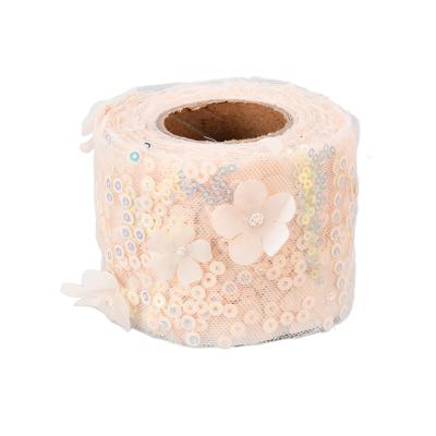 Tulle Roll 10 Yards Embroidered Sequins Flowers Mesh Ribbon Decorative Craft AccessoriesBeige