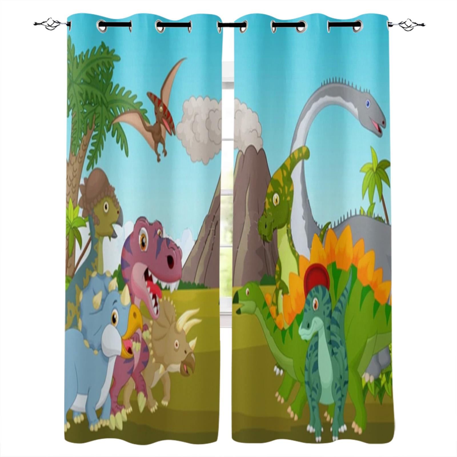 Шторы на окна с изображением динозавра в джунглях для гостиной — фото 13
