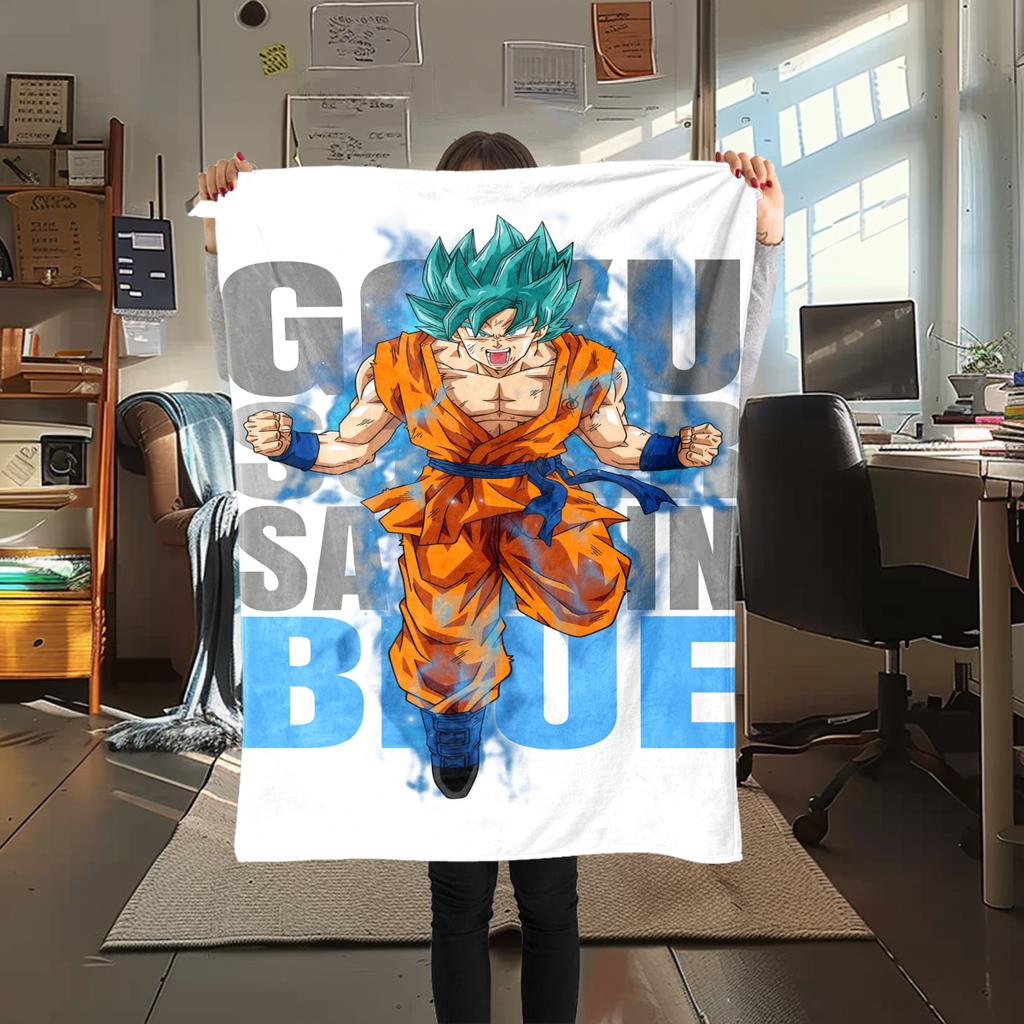 1PC Manta de Franela con Estampado de Son Goku, Alta Calidad para Todas las Estaciones, Decoración del Hogar, Calidez y Comodidad, Perfecta para Regalos de Navidad