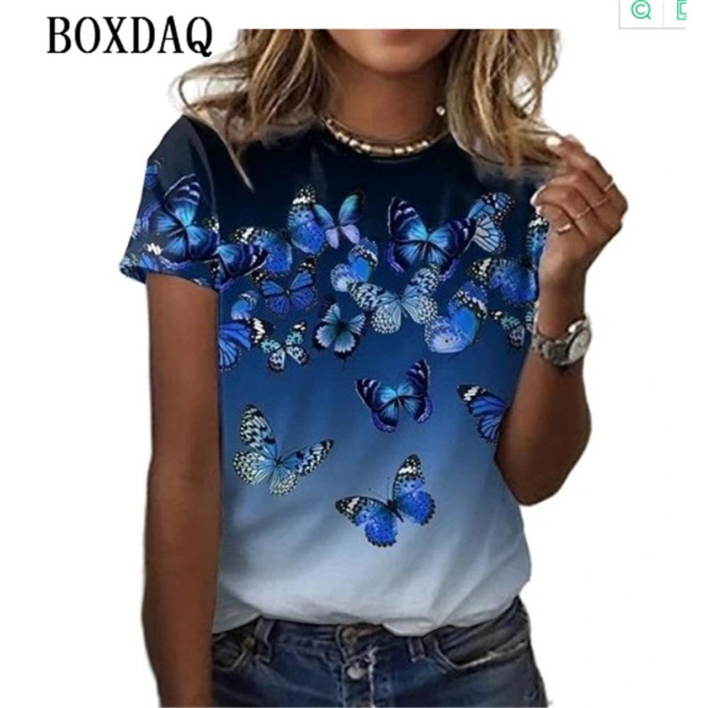 Butterfly Graphic Women Fashion T-Shirts Short Sleeve Summer 3d Print Street Hip Hop Lady Tee Casual Tops