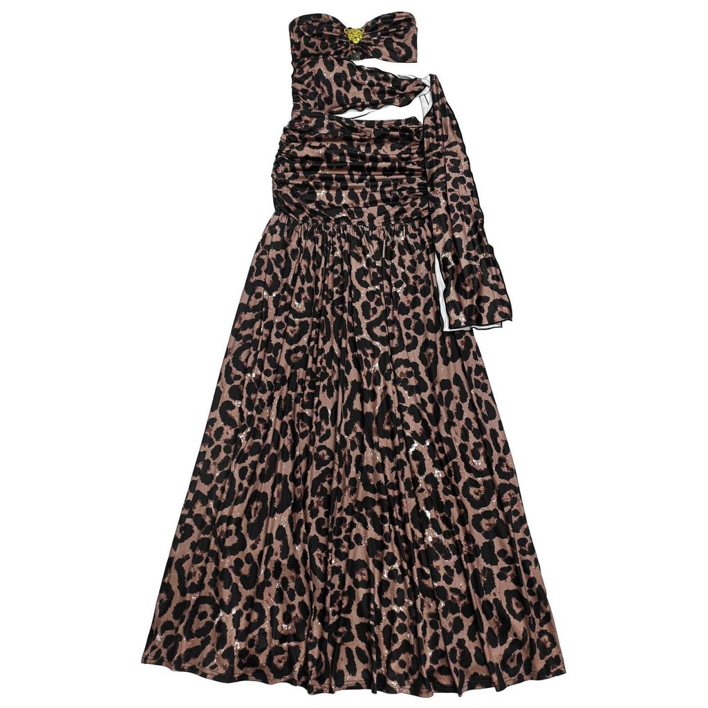 C7501 Leopard Print Off-Shoulder Backless Dress - Women's Sexy European & American Fashion