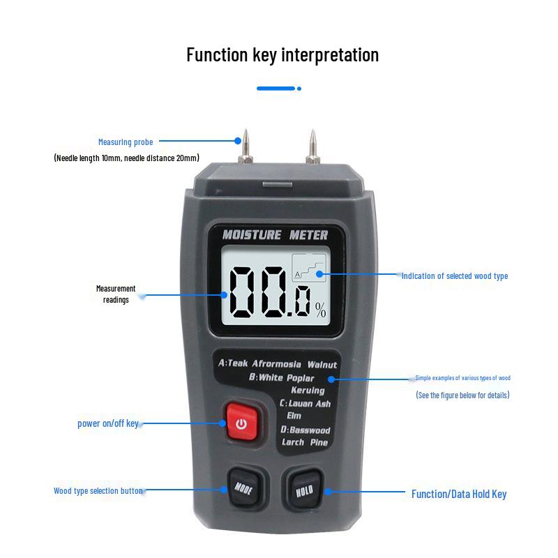 Wood Moisture Meter for Flooring, Cardboard, and Hygrometer Measurement
