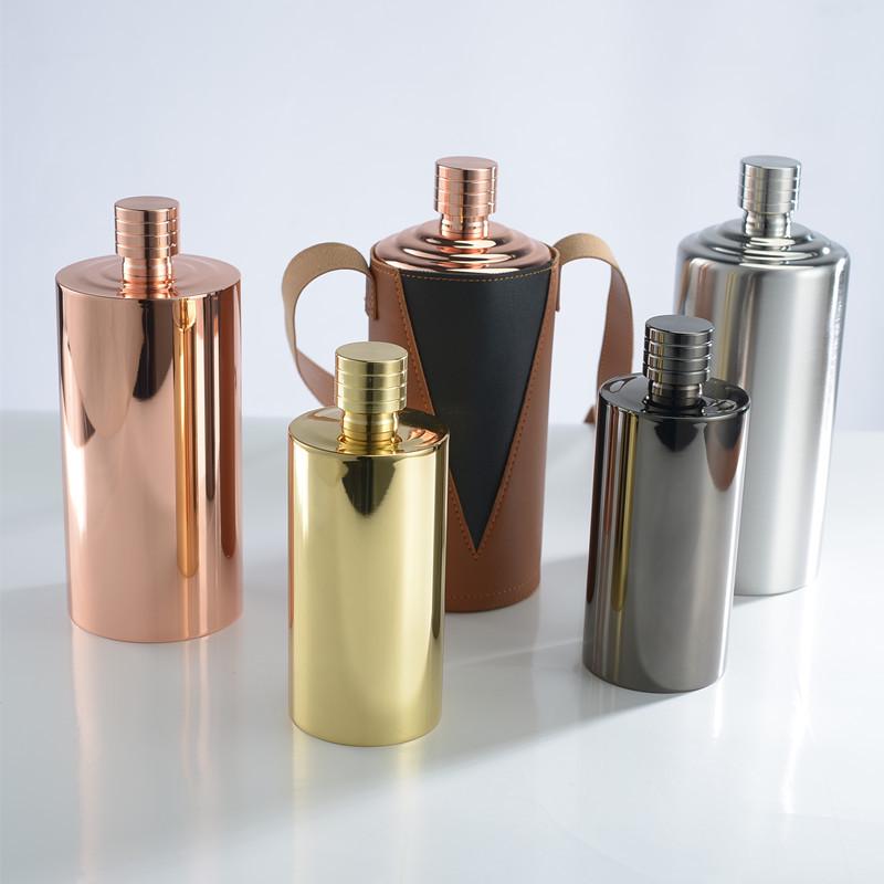 Gold Electroplated Black Hip Flask: 304 Stainless Steel, Cylindrical Baijiu Bottle, 1-2 Jin Maotai Style.