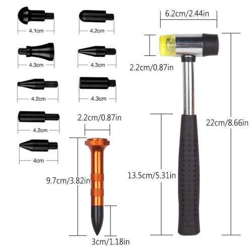 Dent Repair Rubber Hammer with 9 Different Heads, Multi-functional Sheet Metal Hammer, Repair Tool, Car Dent Repair, Combination Hammer, Rubber Mallet