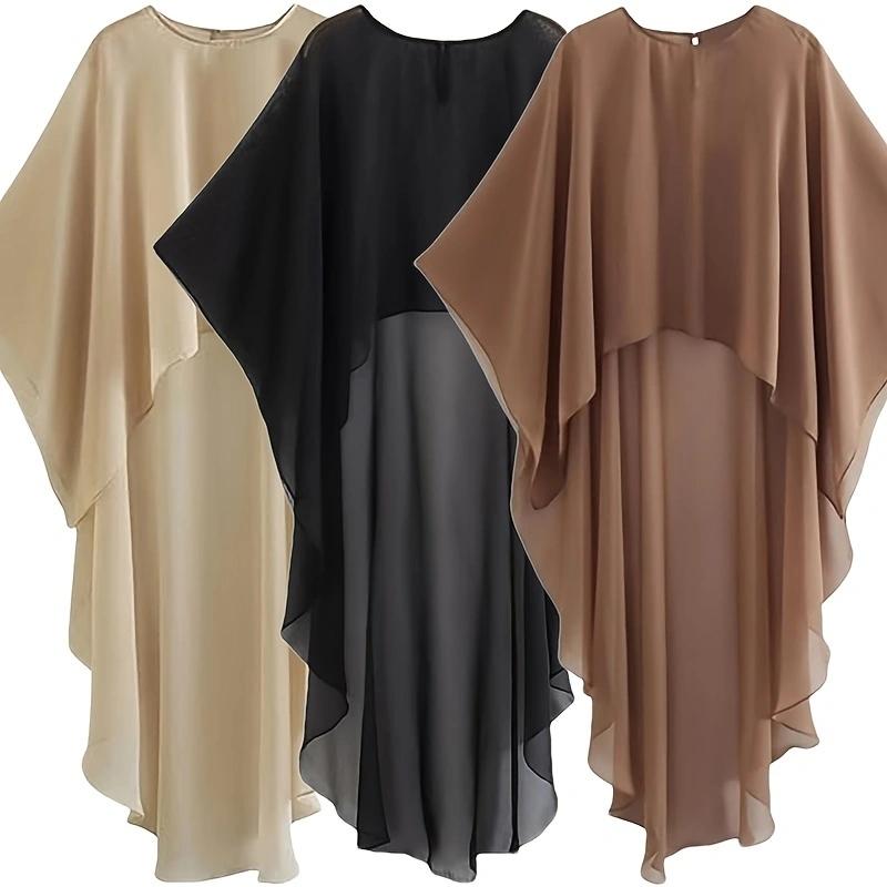 Asymmetric Tulle Cloak Strap Dress V Neck Satin Dress