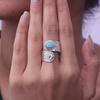 Natural Larimar Gemstone Ring, Adjustable Ring, 925 Sterling Silver, Hammered Designer Ring, Statement Ring
