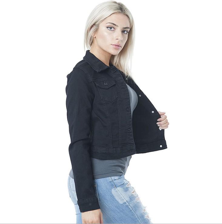 2024 Women's European Style Blue Denim Slimming Lapel Jacket - Single-Breasted, Solid Color, Street Fashion, Little Fragrance Cotton Jacket