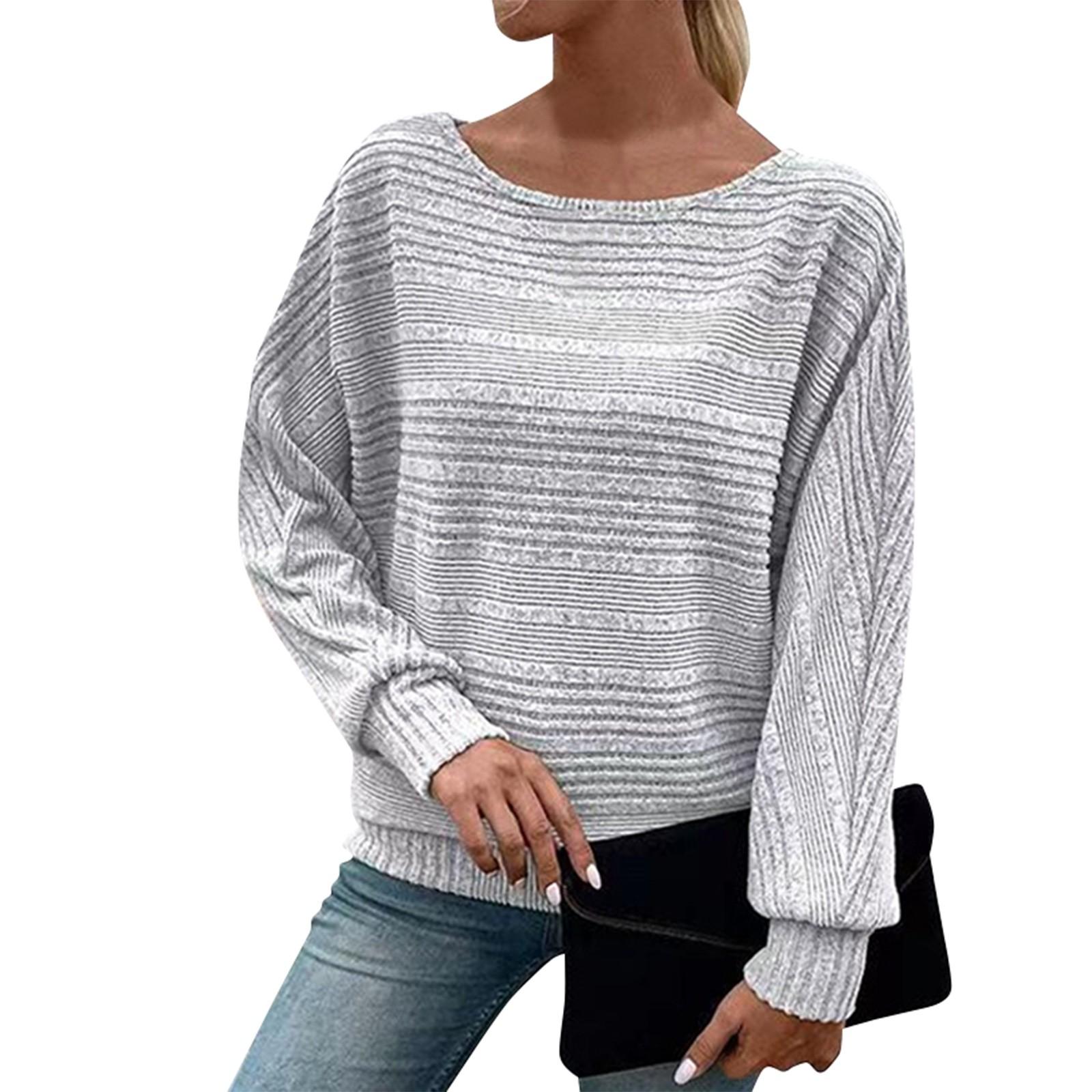 

Женская мода повседневный однотонный длинный рукав круглый вырез пэчворк пуловер топ L