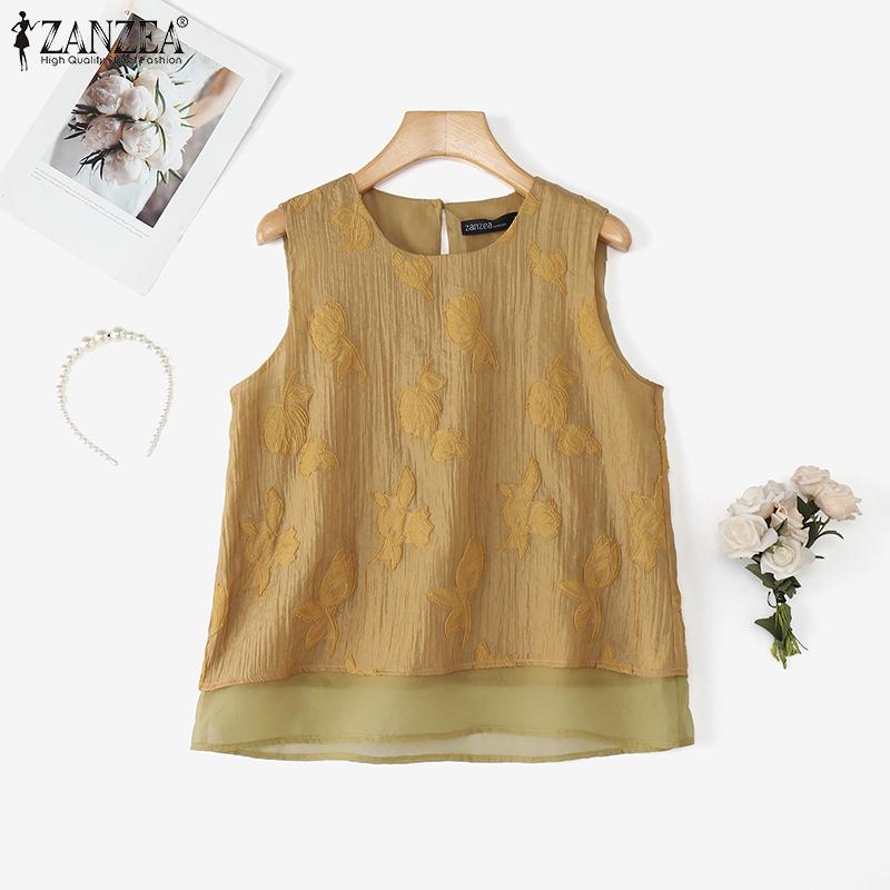 ZANZEA Vintage Womens Sleeveless Retro Ethnic Texture Casual Tank Tops
