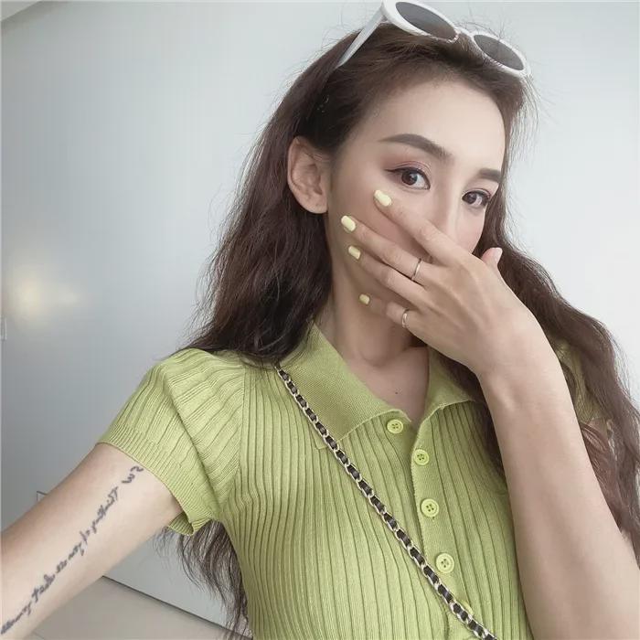 White Polo Collar Short-Sleeve Women's French Chic Top